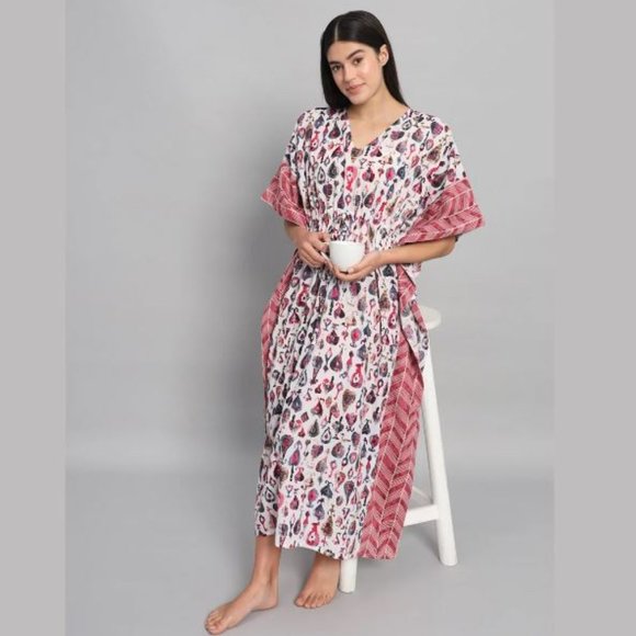 BRAND NEW Abstract-Printed Cotton Long Caftan Dress For to be Moms Kaftan Dress - Picture 1 of 8
